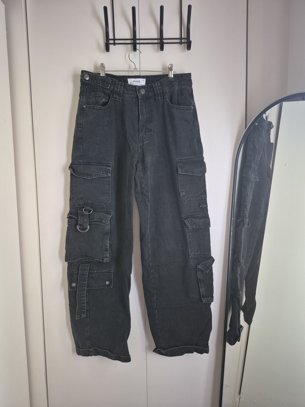 Ardene Black Wide-Leg Cargo Pants with D-Ring Detail